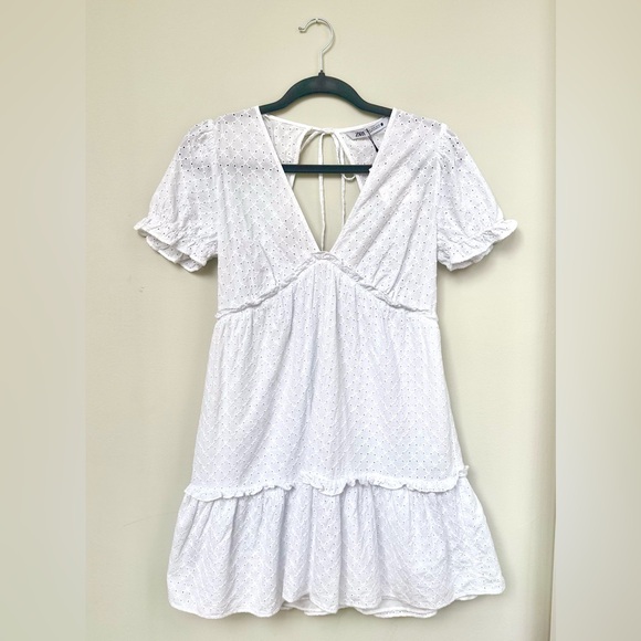Zara Dresses & Skirts - Zara White Eyelet Dress with Tie Back